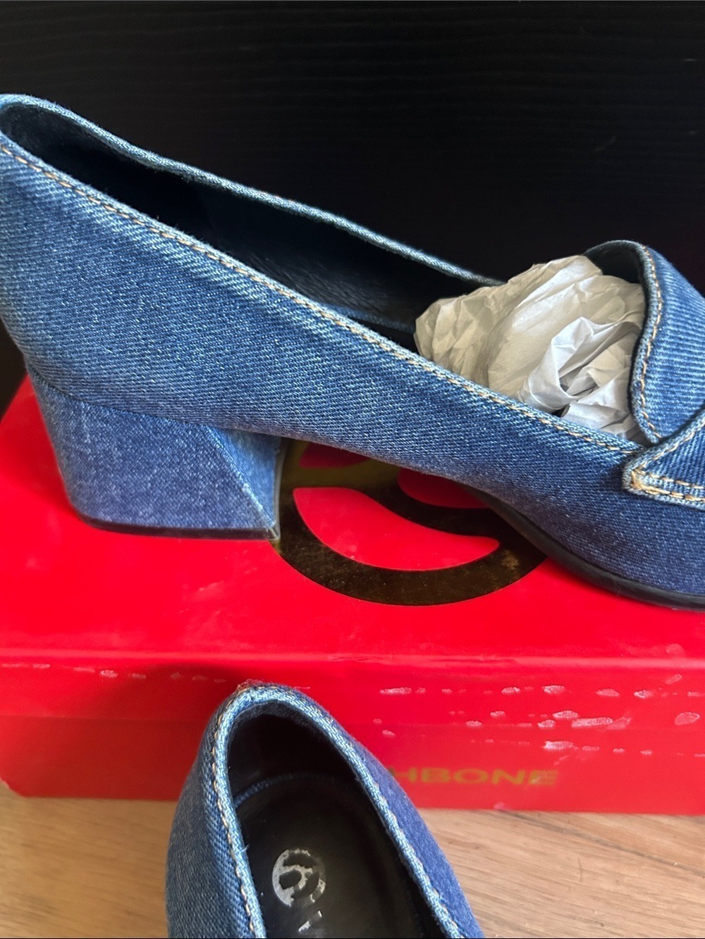 Wishbone Denim Block Heel Loafers - Picture 3 of 7